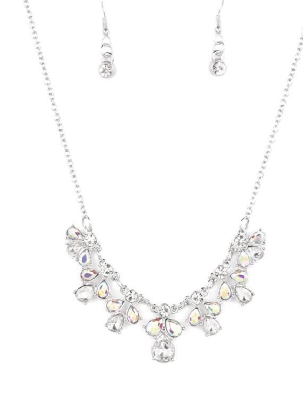 paparazzi Iridescent Teardrop Bib Necklace Set - Silver